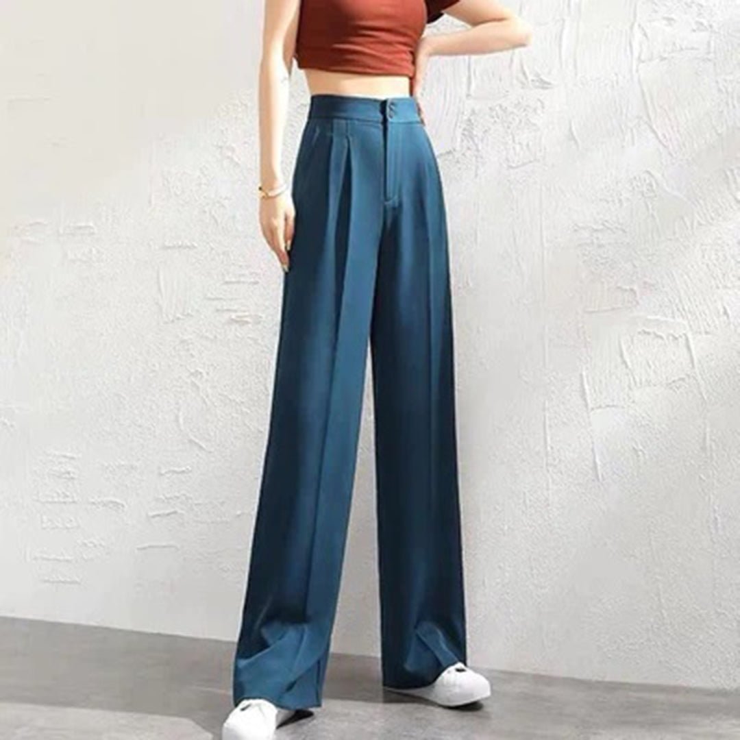 Women's High-Waisted Wide-Leg Trousers - Blue