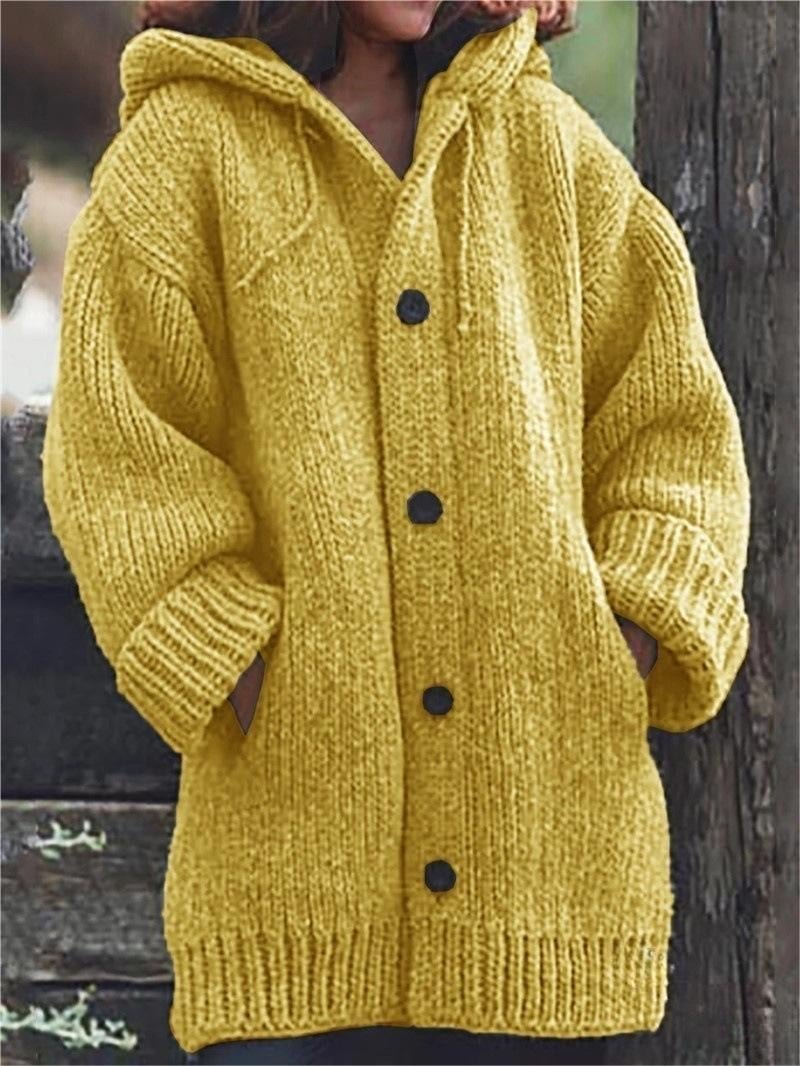 Women's Oversized Hooded Knit Cardigan - Yellow