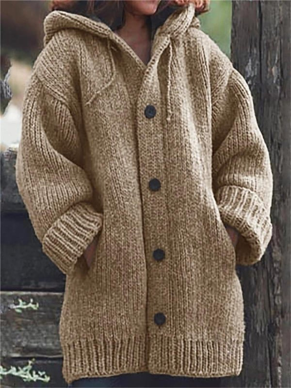 Women's Oversized Hooded Knit Cardigan - Khaki