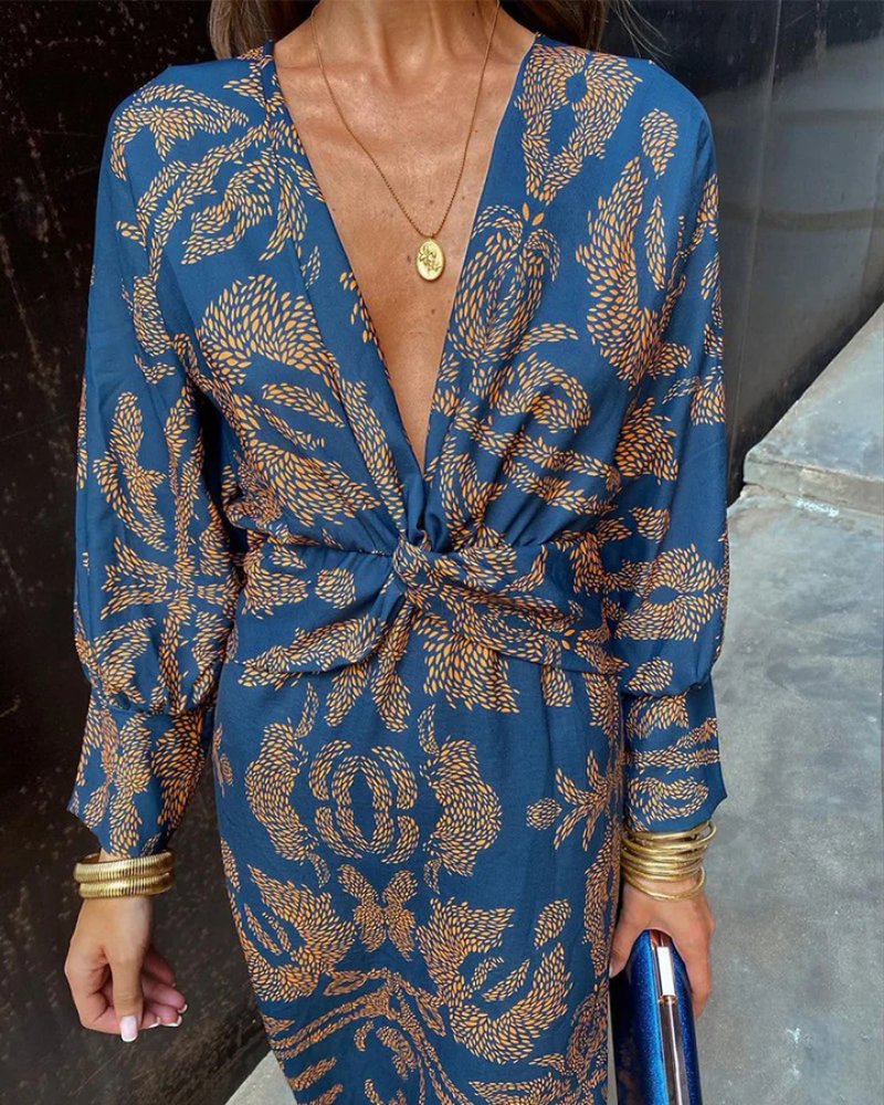 Women's Paisley Satin Midi Dress - Blue