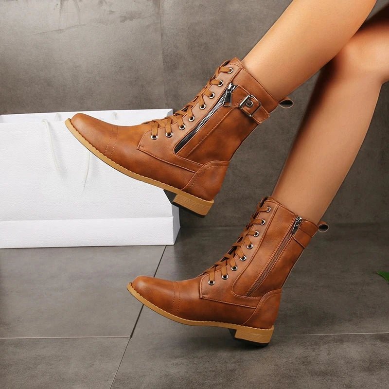 Women's Faux Leather Combat Ankle Boots