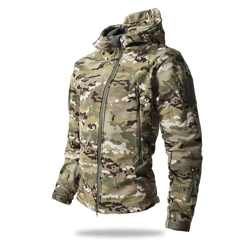 Men's Tactical Softshell Hooded Jacket - Gray Camouflage