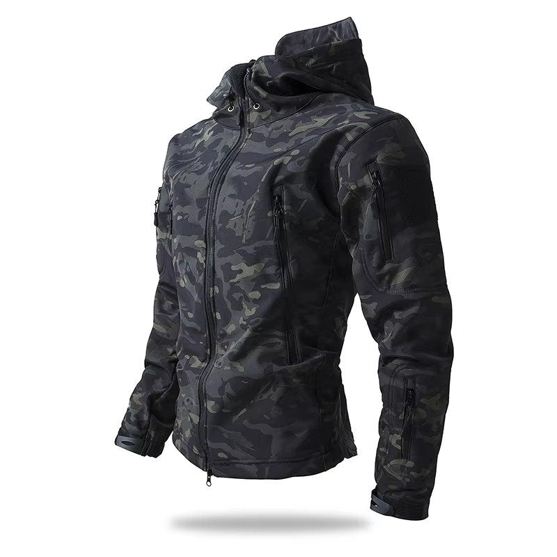 Men's Tactical Softshell Hooded Jacket - Black Camouflage