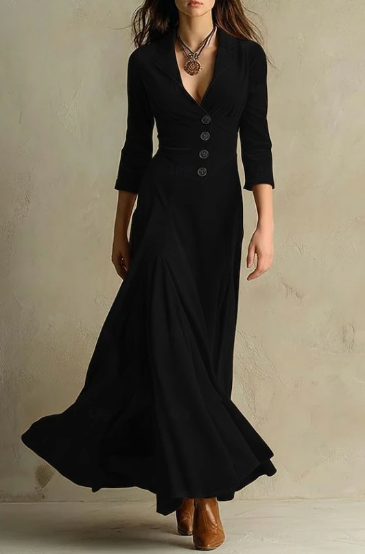 Women's Black Maxi Coat Dress - Black