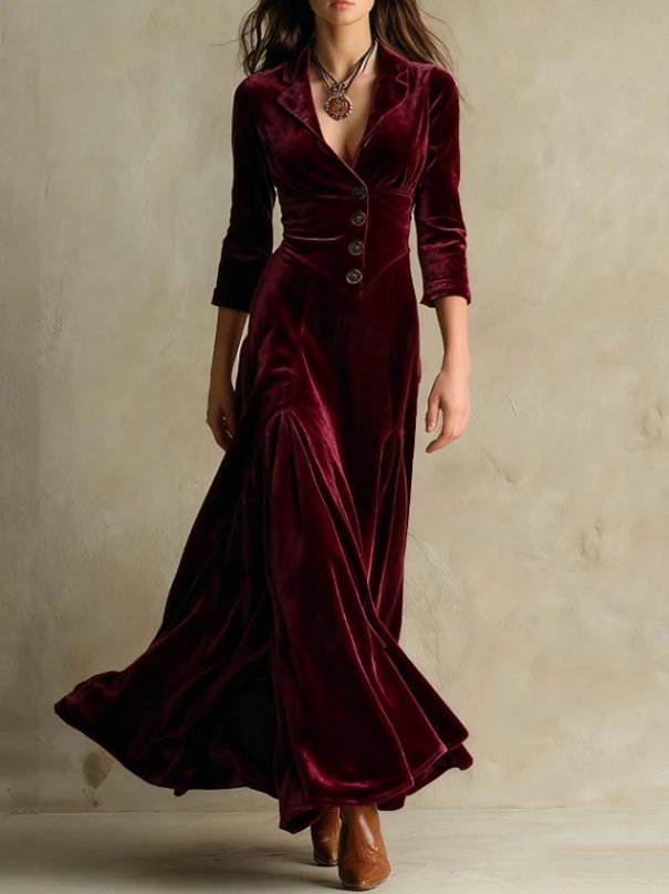 Women's Black Maxi Coat Dress - Red