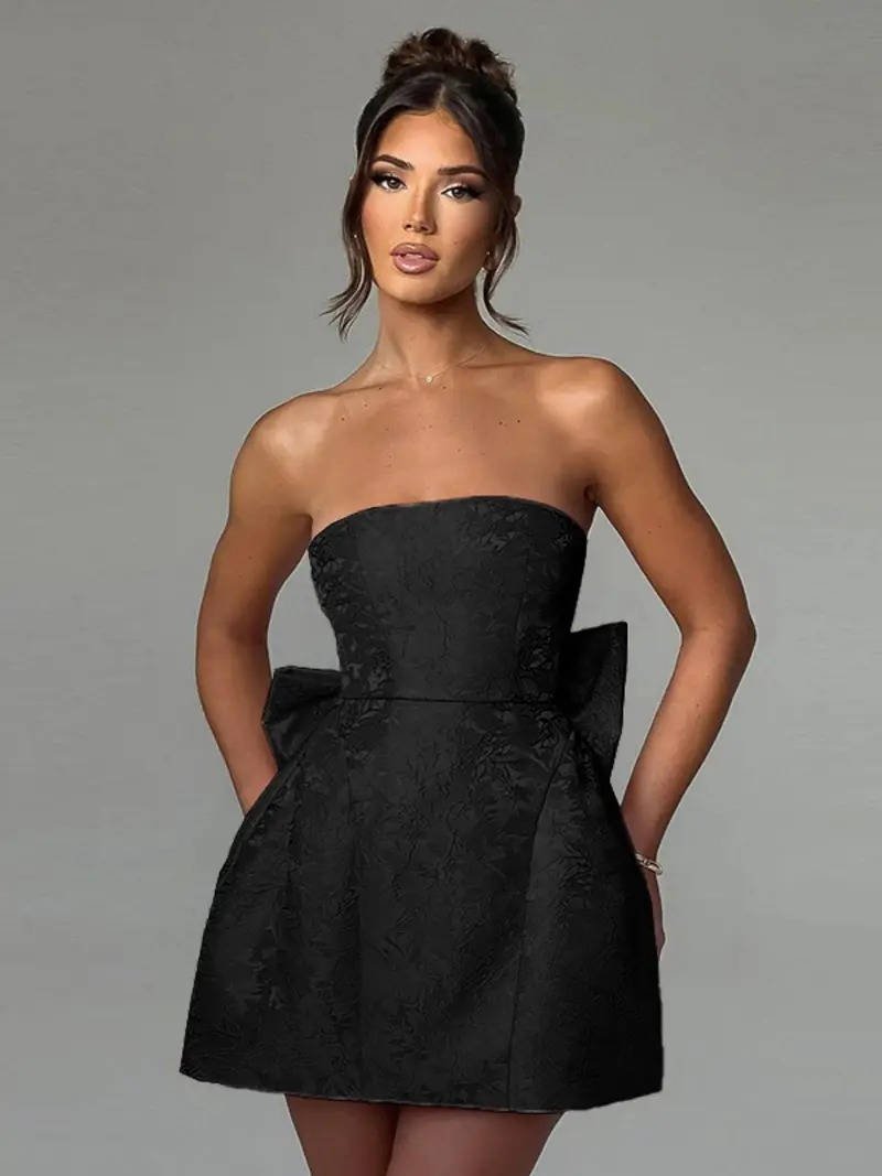 Women's Floral Jacquard Cocktail Mini Dress - Black