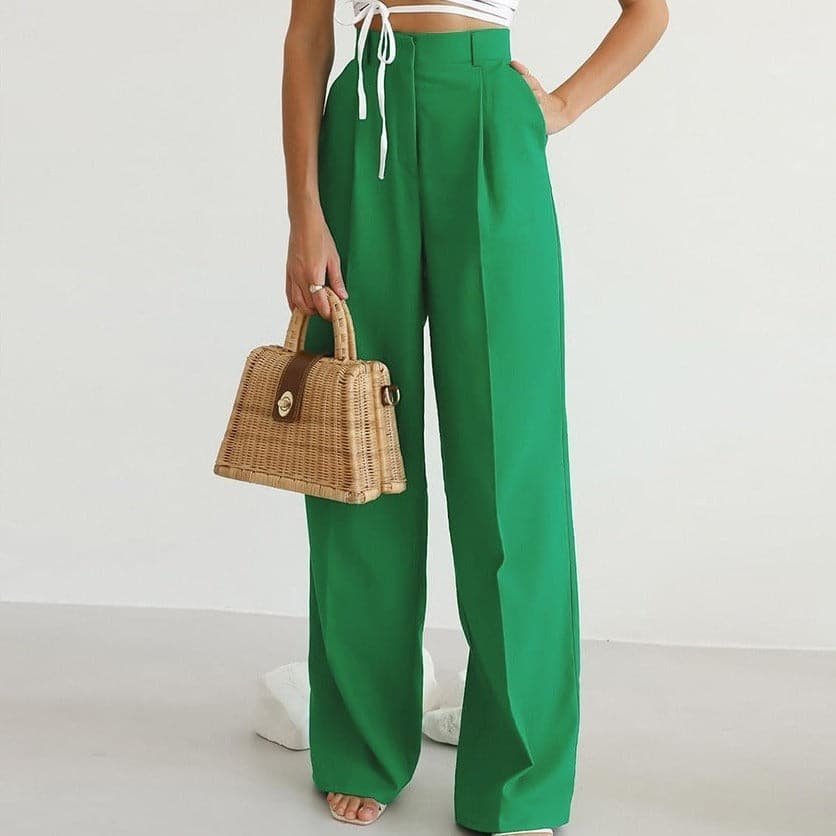 Women's High-Waisted Wide-Leg Trousers - Green