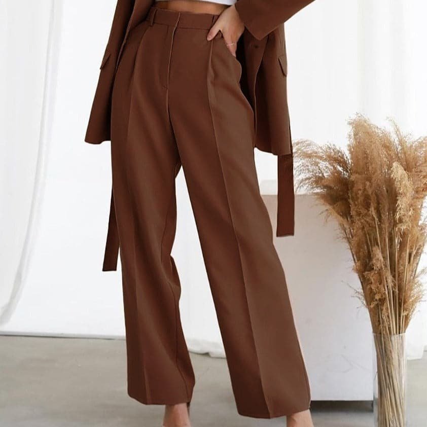 Women's High-Waisted Wide-Leg Trousers - Brown