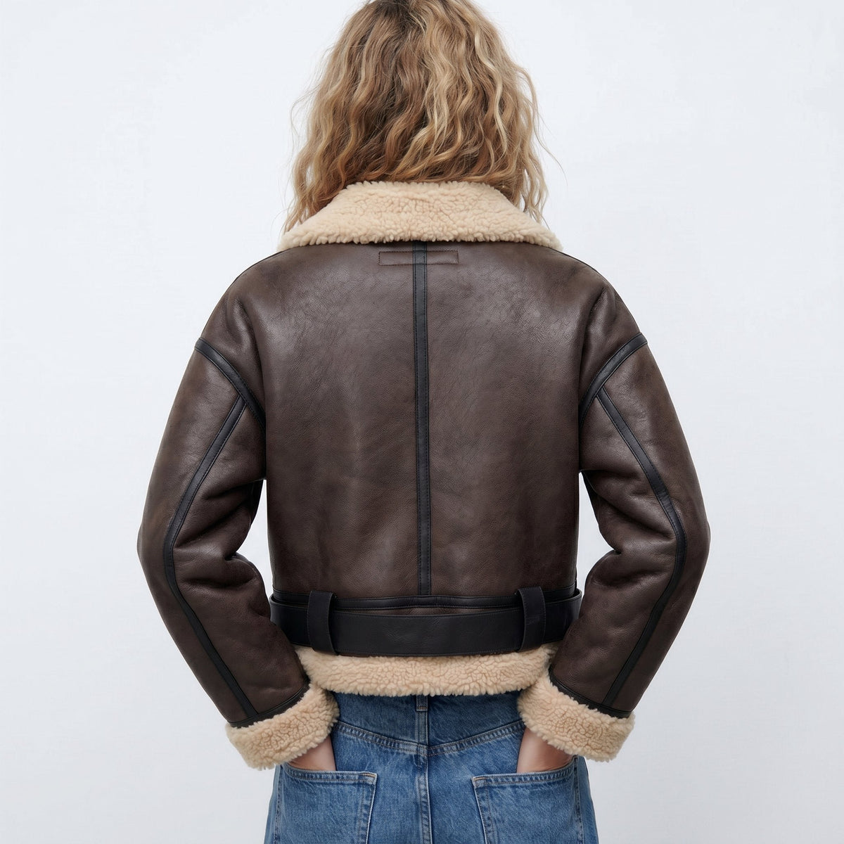 Women's Cropped Faux Leather Aviator Jacket