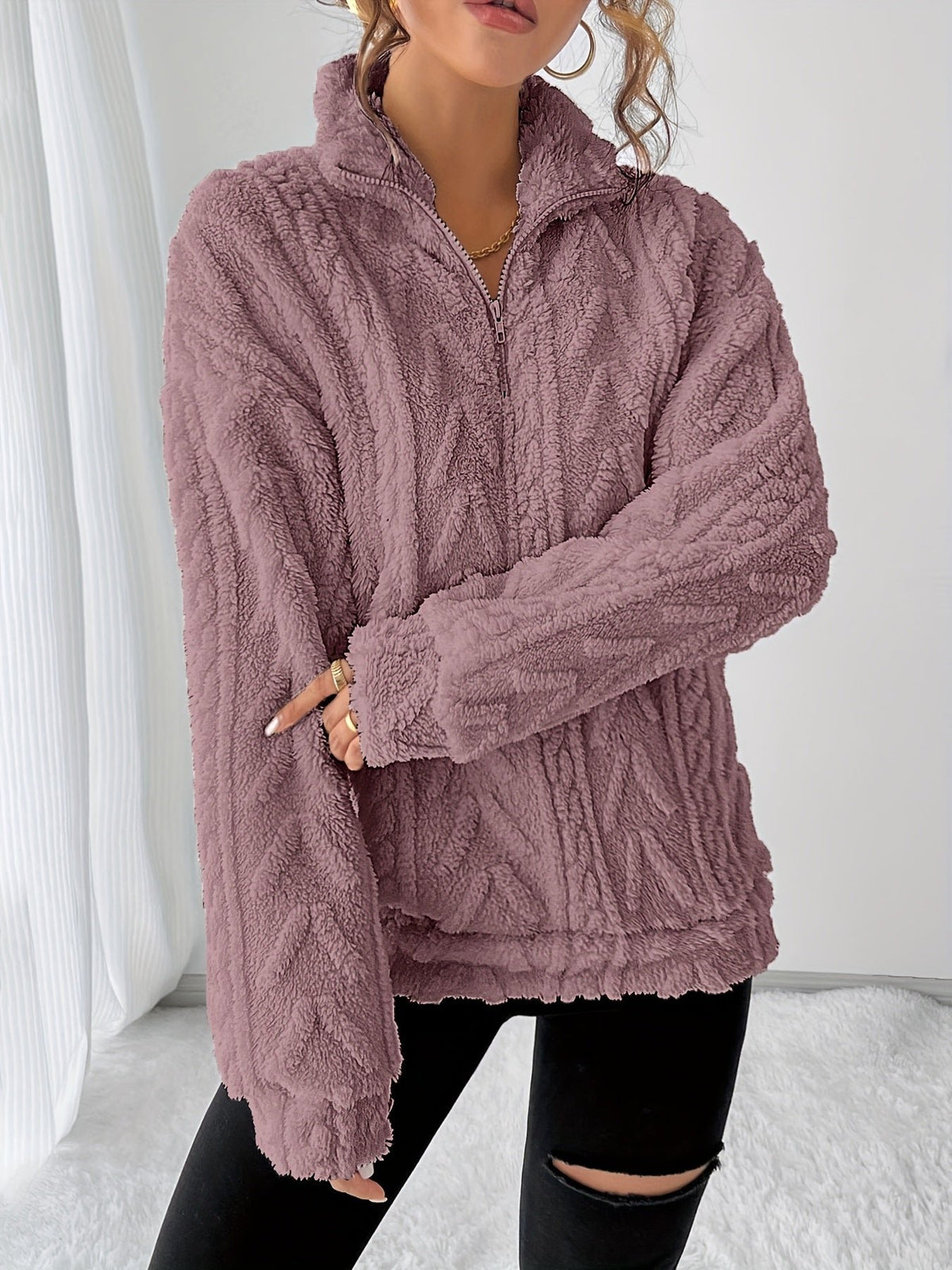 Women's Oversized Quarter-Zip Fleece Jumper