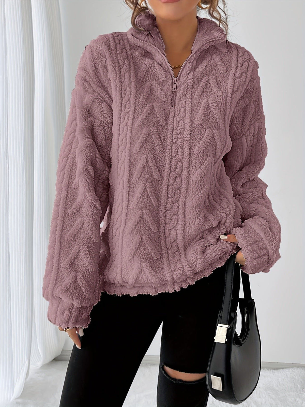 Women's Oversized Quarter-Zip Fleece Jumper