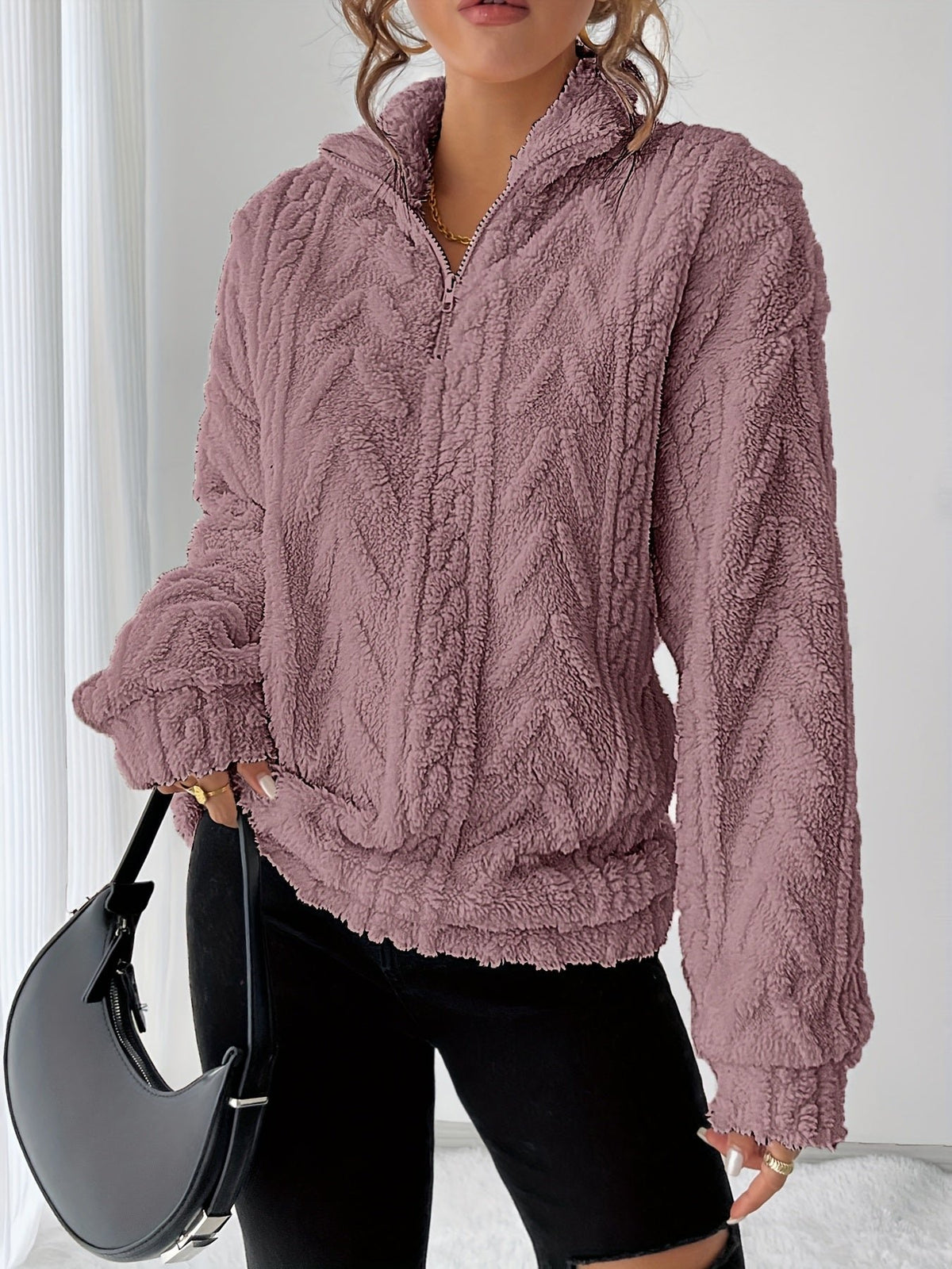 Women's Oversized Quarter-Zip Fleece Jumper