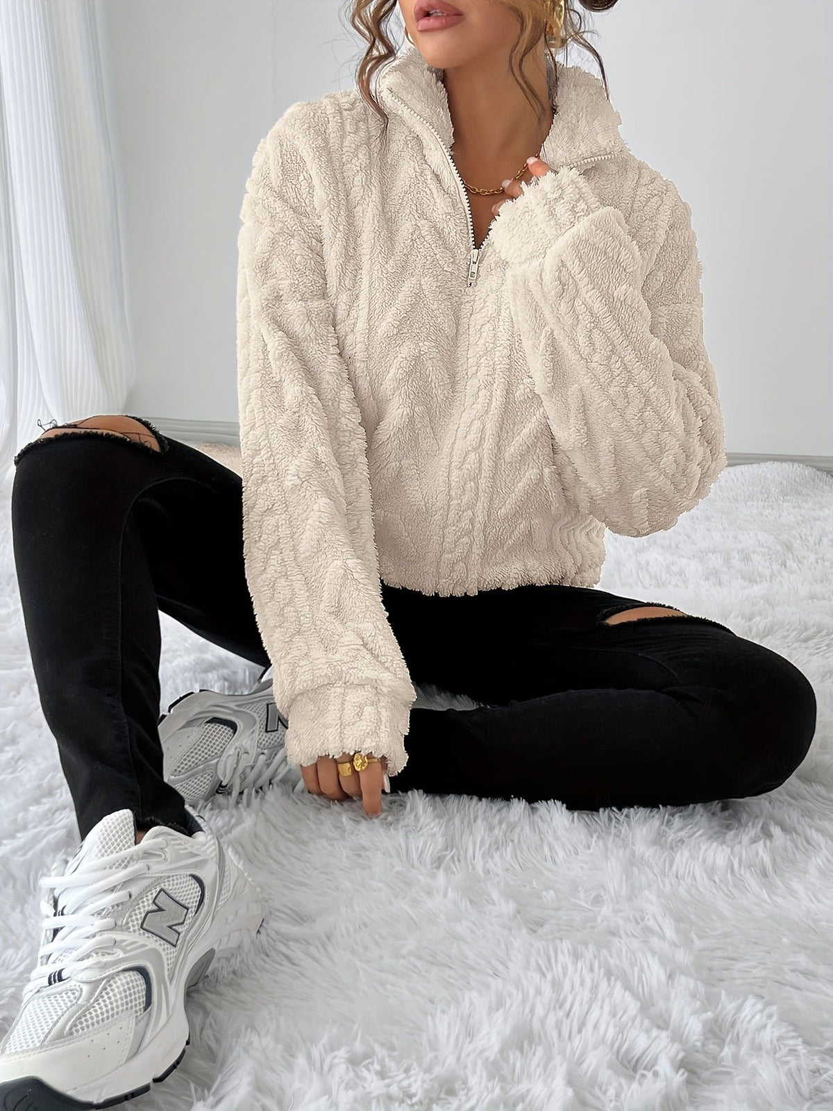 Women's Oversized Quarter-Zip Fleece Jumper