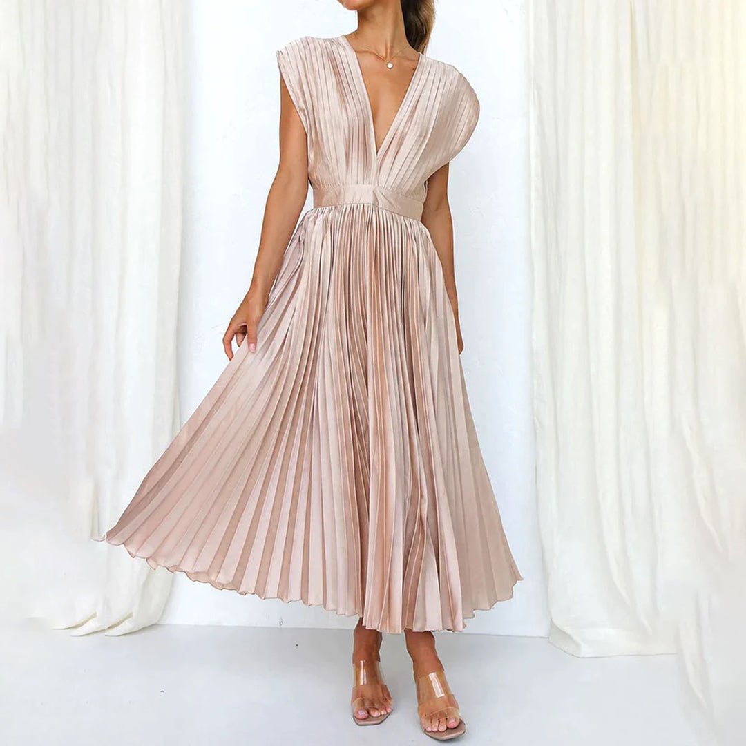 Women's Pleated Satin Wrap Dress - Champagne