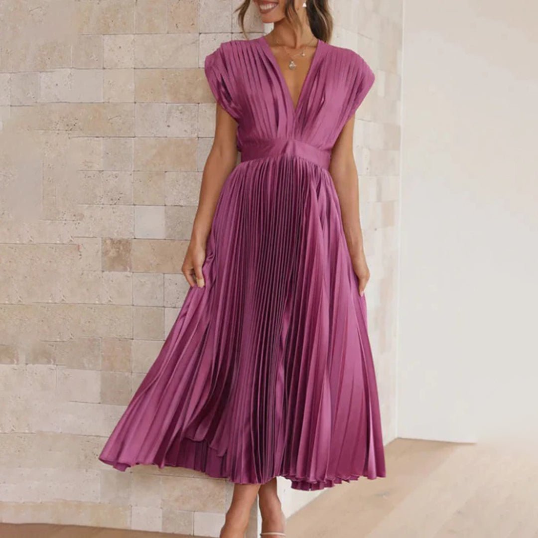 Women's Pleated Satin Wrap Dress - Plum