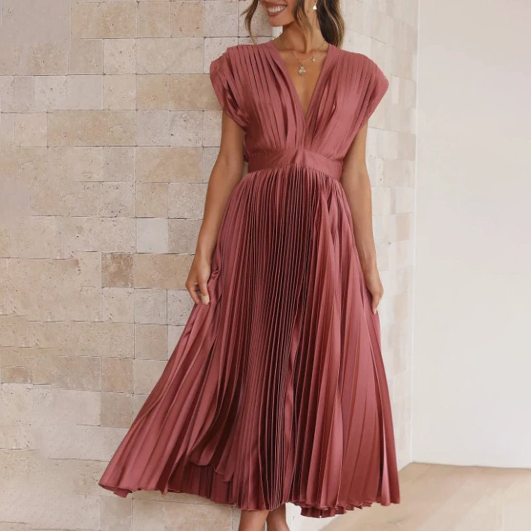 Women's Pleated Satin Wrap Dress - Rosegold