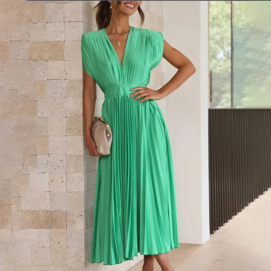 Women's Pleated Satin Wrap Dress - Green