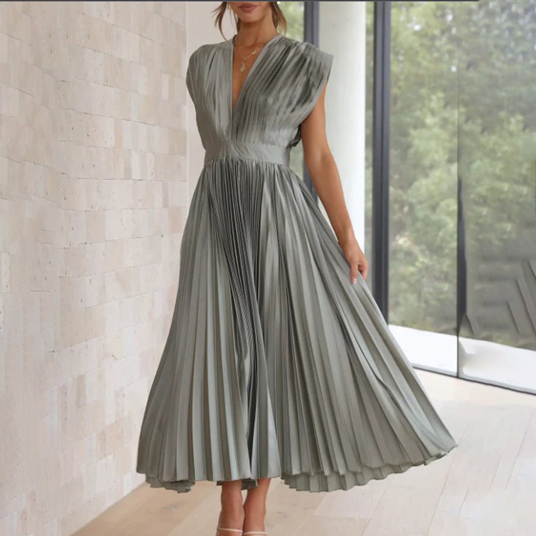 Women's Pleated Satin Wrap Dress - Silver