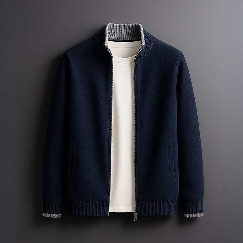 Men's Wool Zip Cardigan - Blue