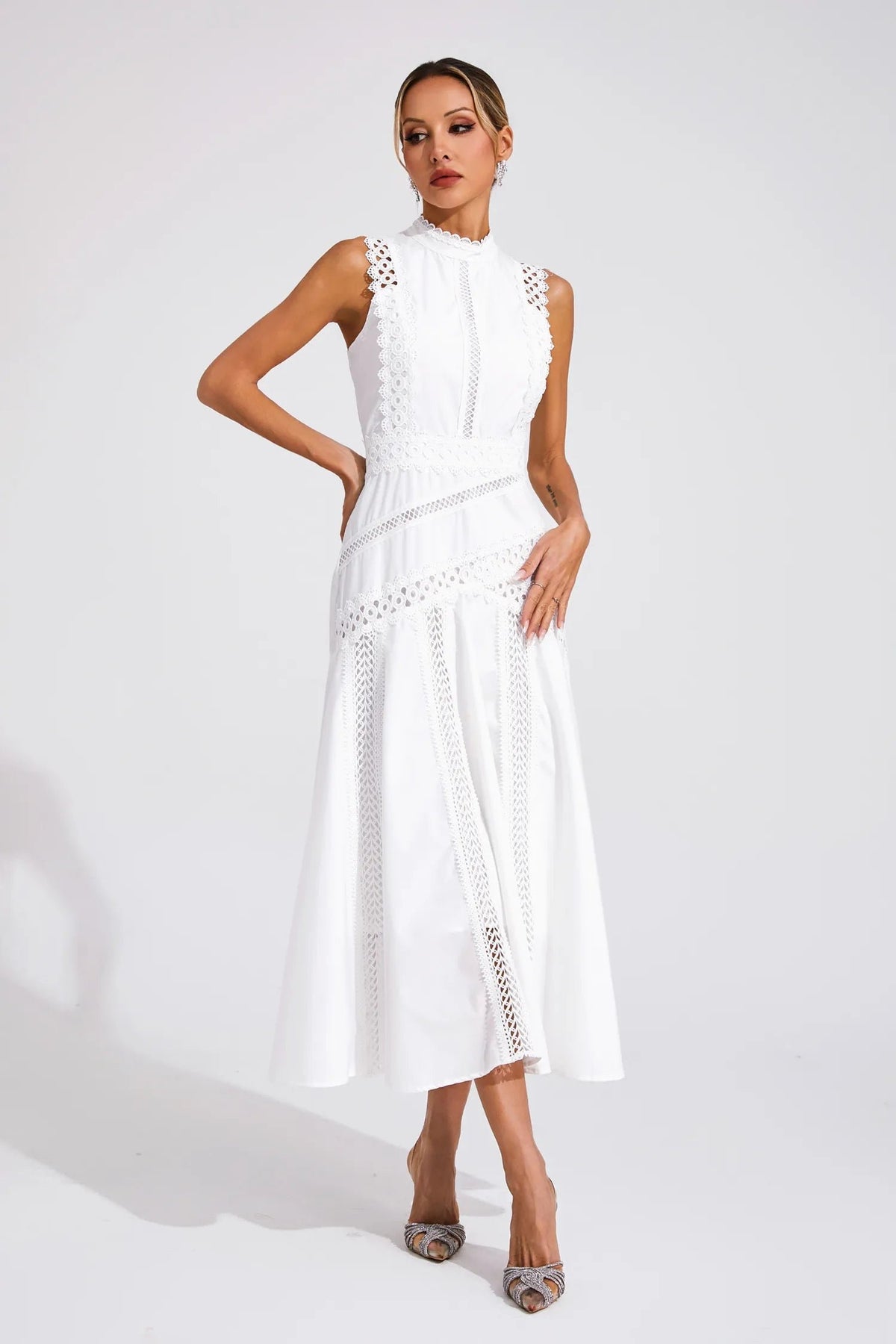 Women's Midi Party Dress - White