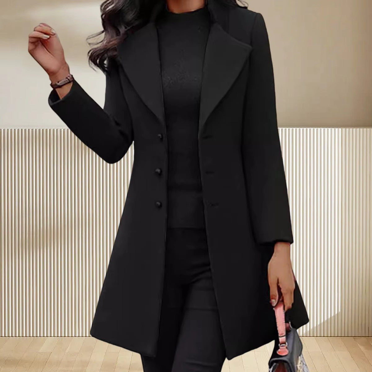 Women's Slim Wool Coat - Black