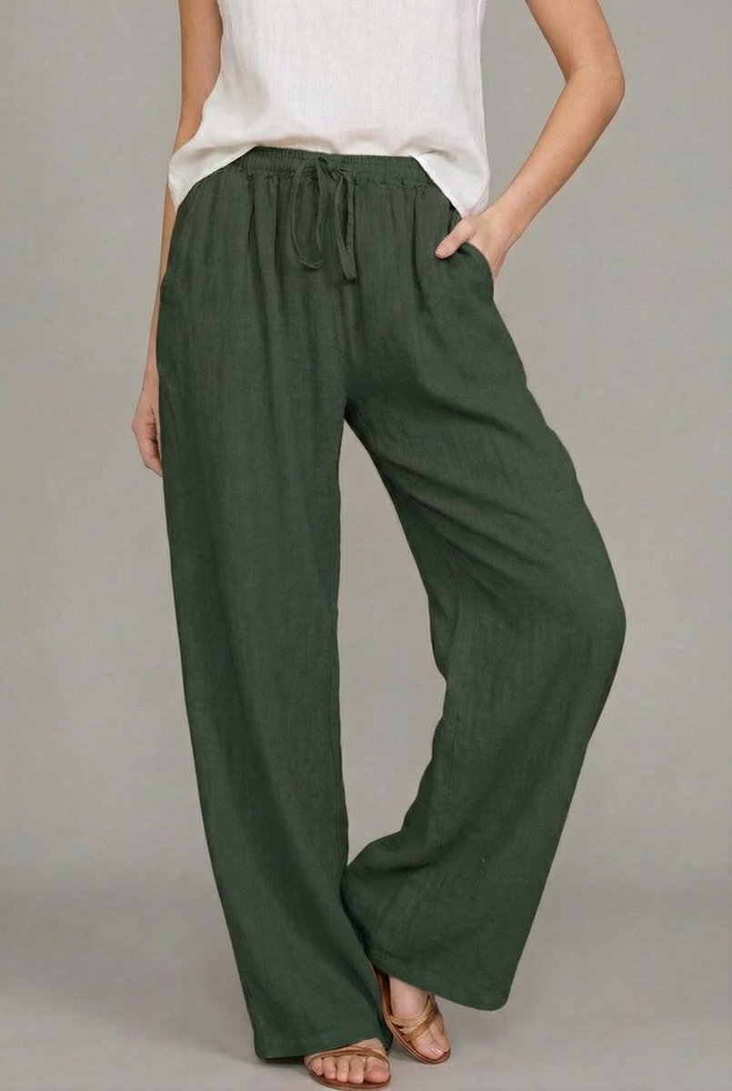 Women's Wide-Leg Trousers - Green