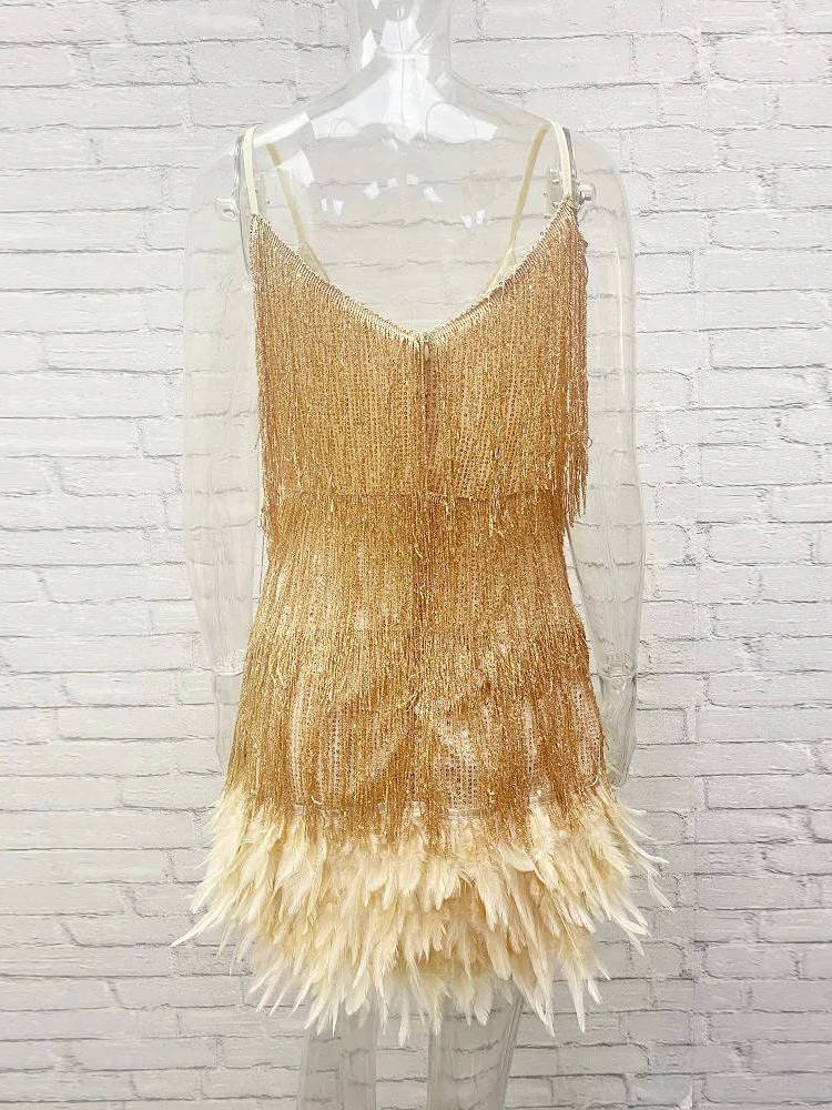 Women's Beaded Fringe Mini Party Dress