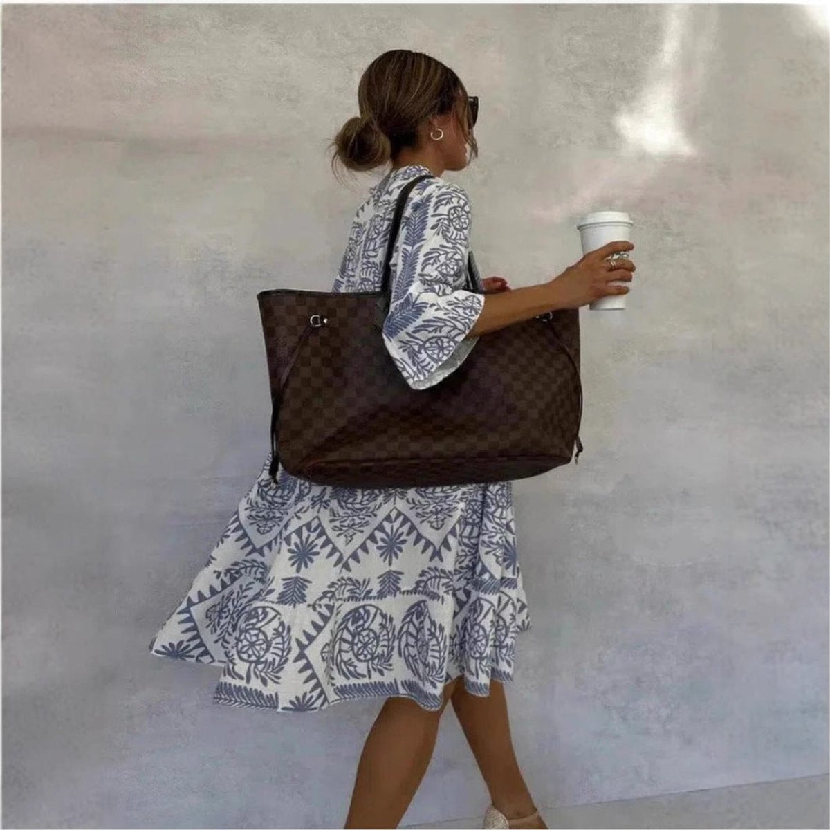 Women's Long Sleeve Floral V-Neck Swing Dress