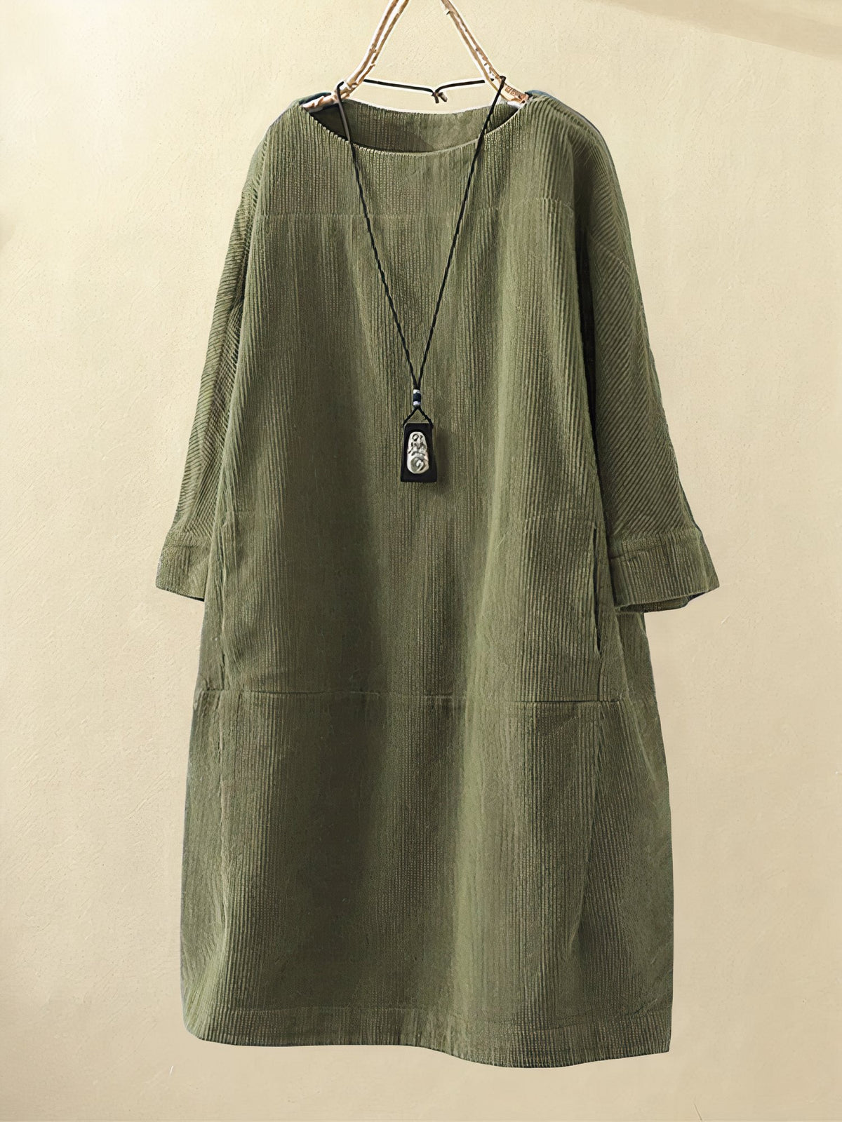 Women's Long Sleeve Striped Oversized Shift Dress - Yellow Green