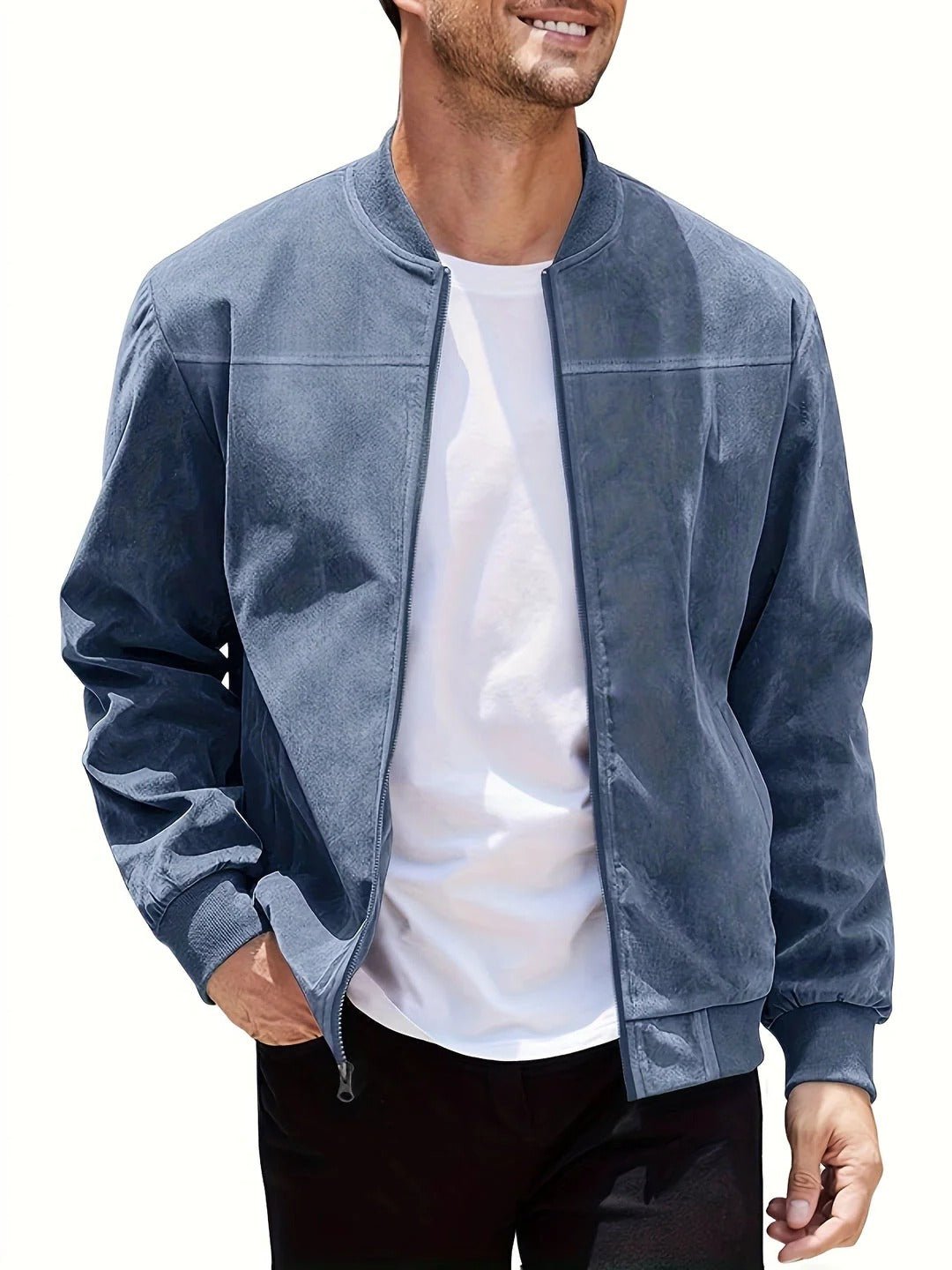 Men's Faux Suede Bomber Jacket