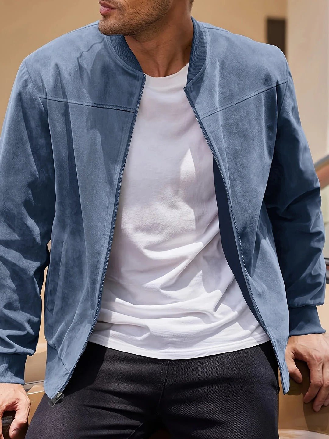Men's Faux Suede Bomber Jacket