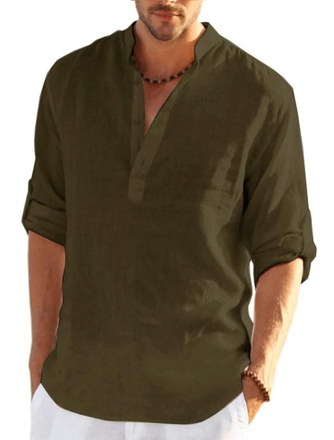 Men's Long Sleeve Beach Shirt - Army Green