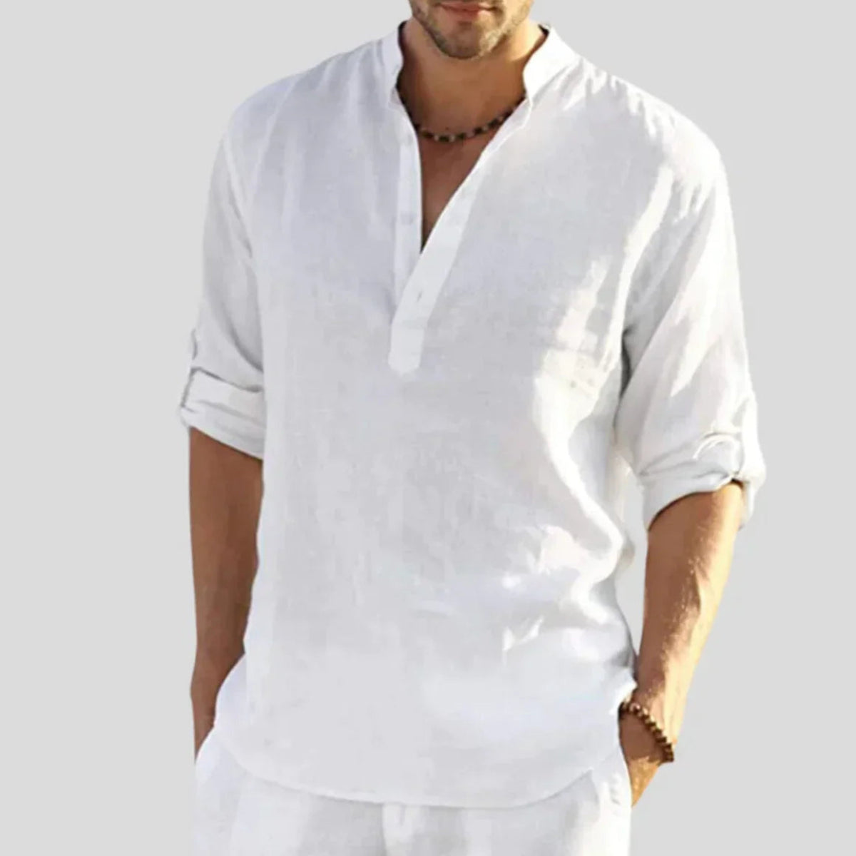 Men's Long Sleeve Beach Shirt - White