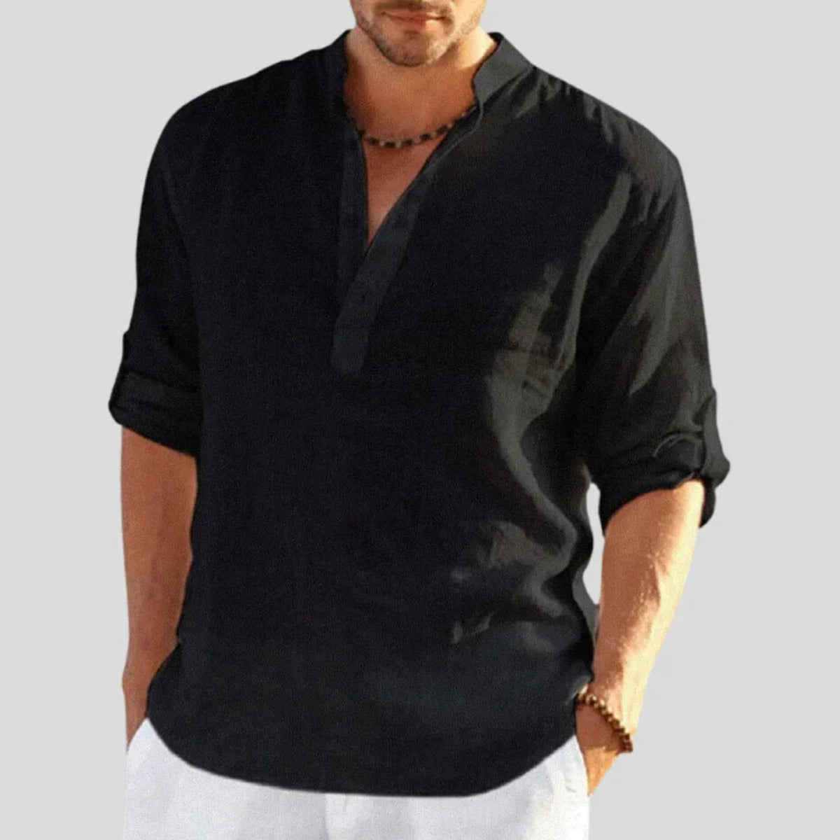 Men's Long Sleeve Beach Shirt - Black
