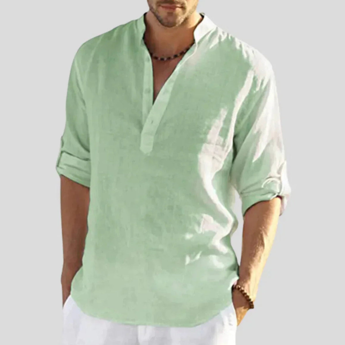 Men's Long Sleeve Beach Shirt - Light Green
