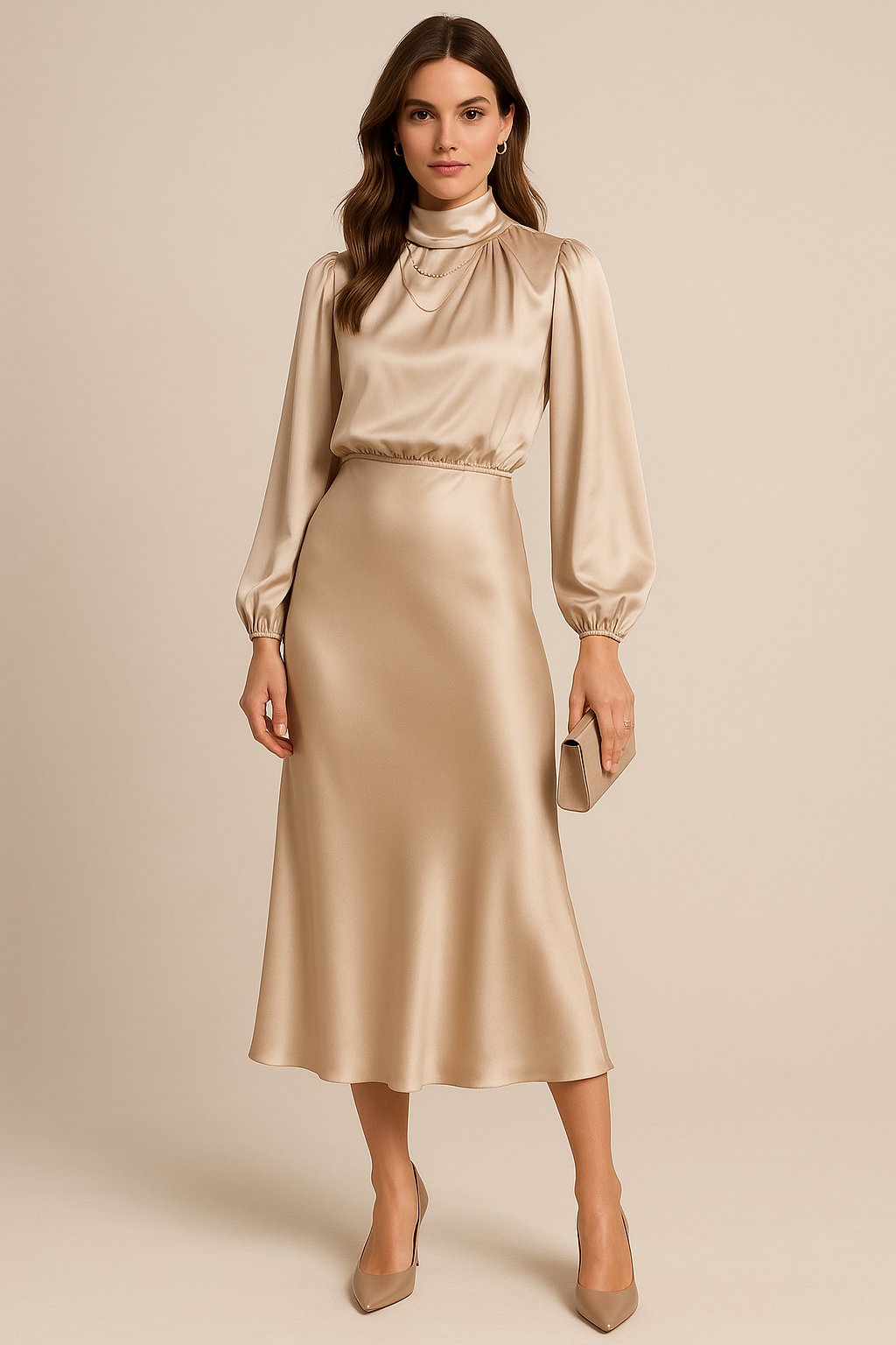 Women's Cocktail Satin Midi Dress - Champagne