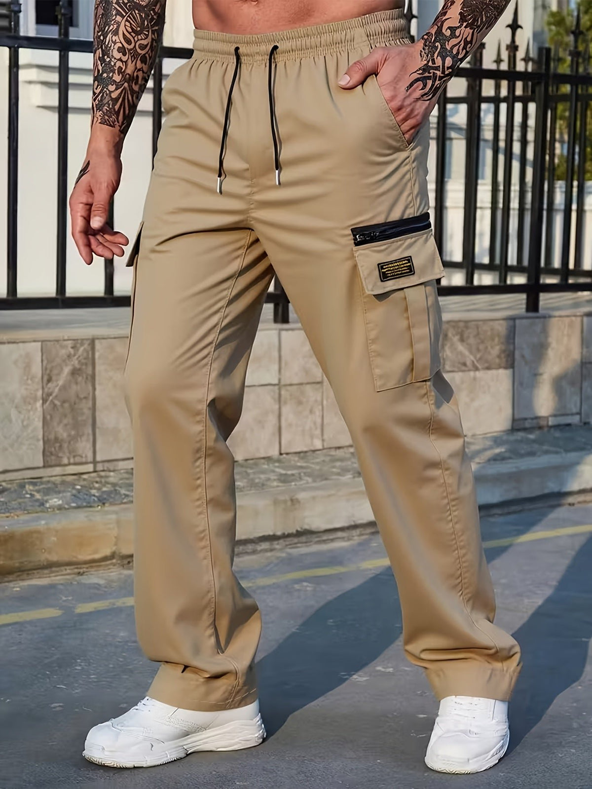 Men's Straight-Fit Cargo Trousers - Khaki