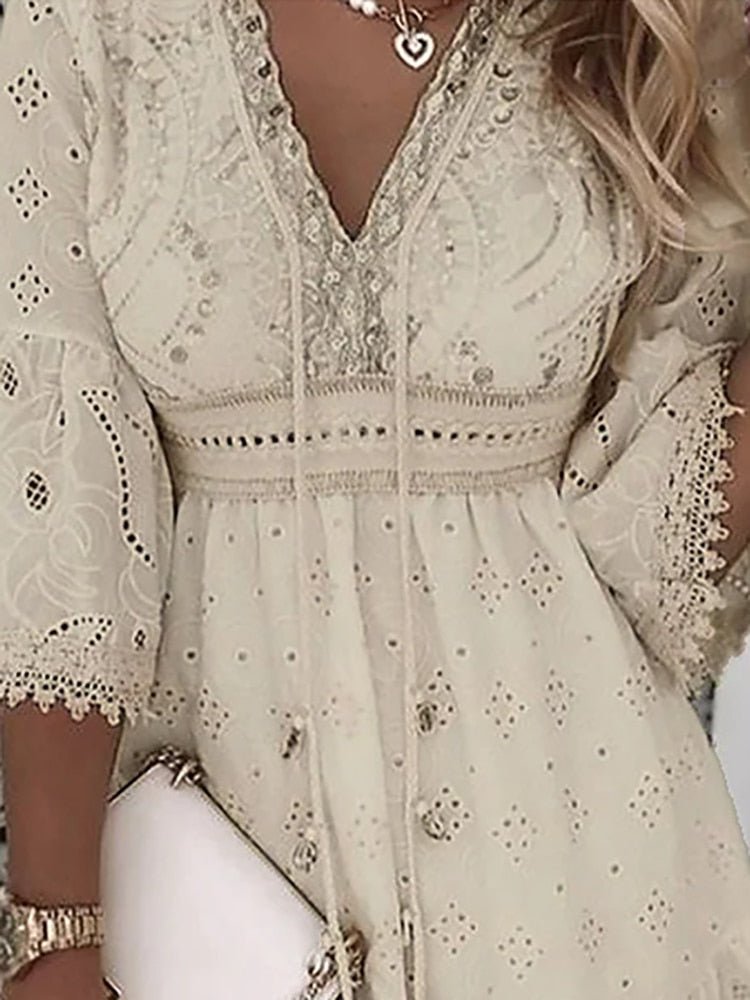 Women's Long Sleeve Boho V-Neck Mini Dress