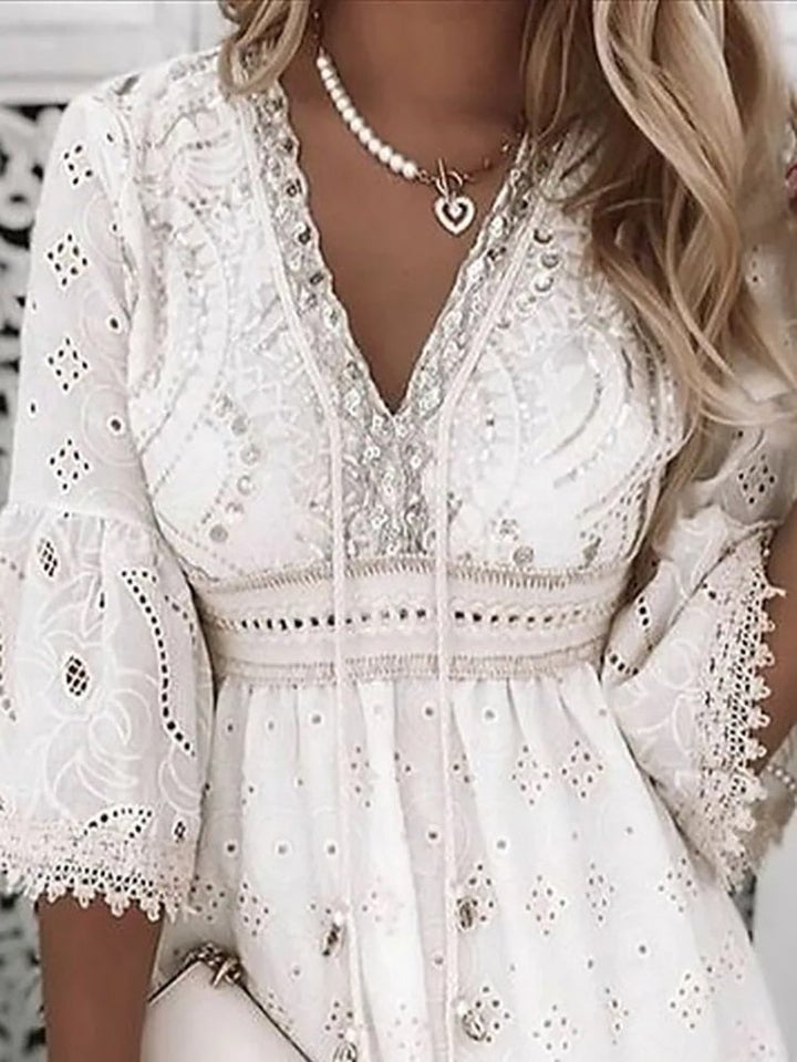 Women's Long Sleeve Boho V-Neck Mini Dress