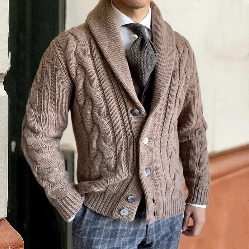 Men's Slim Wool Cardigan - Khaki