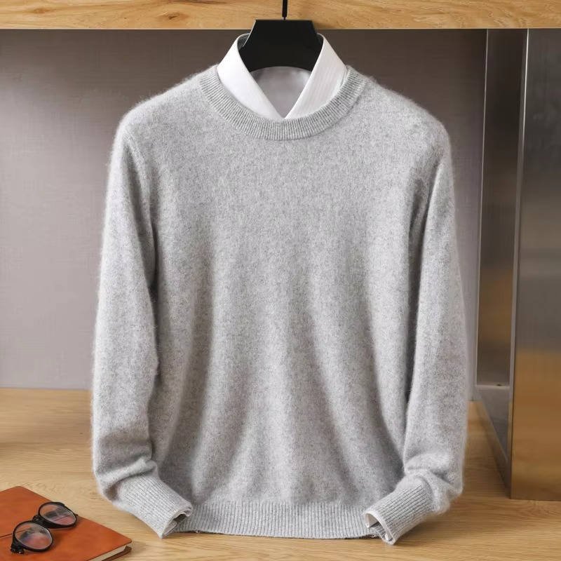 Men's Wool Crew Neck Jumper - Light Gray