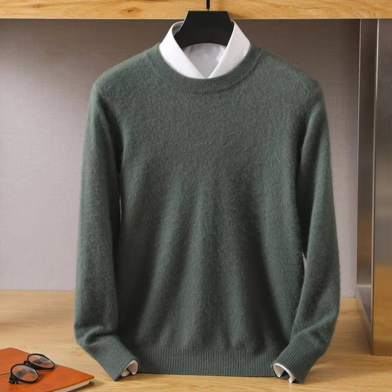 Men's Wool Crew Neck Jumper - Army Green
