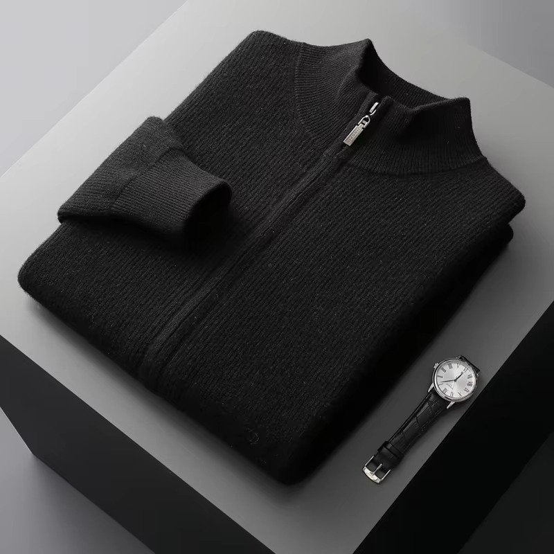 Men's Wool Zip-Up Cardigan - Black