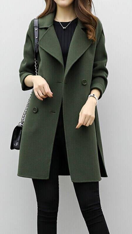 Women's Oversized Wool Coat - Green
