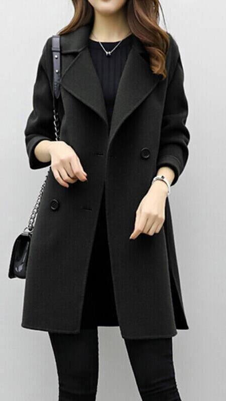 Women's Oversized Wool Coat - Black