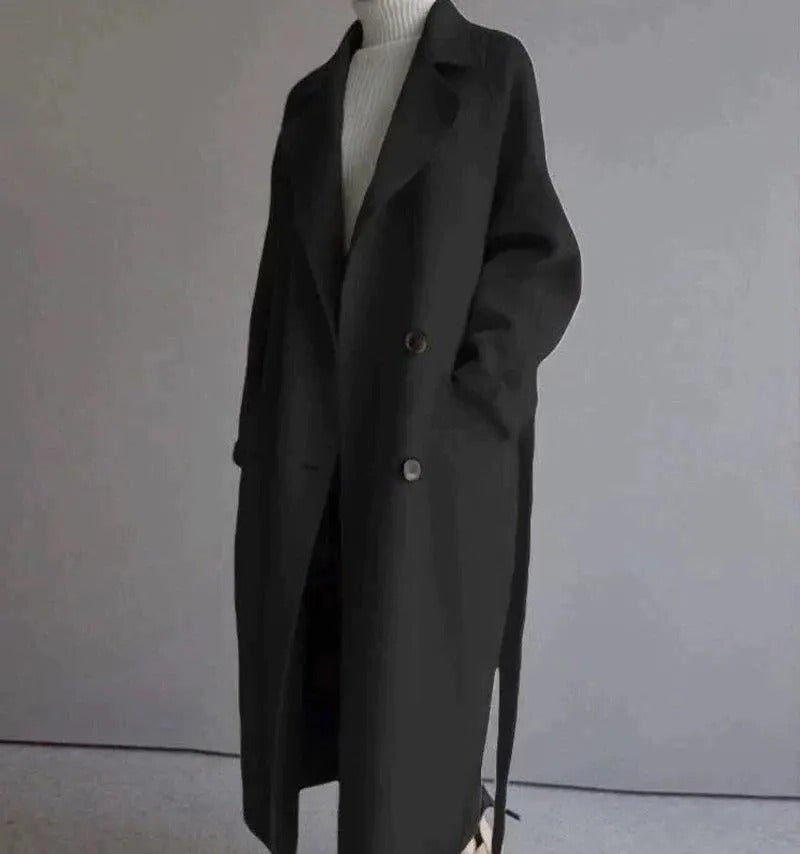 Women's Oversized Wool Wrap Coat - Black