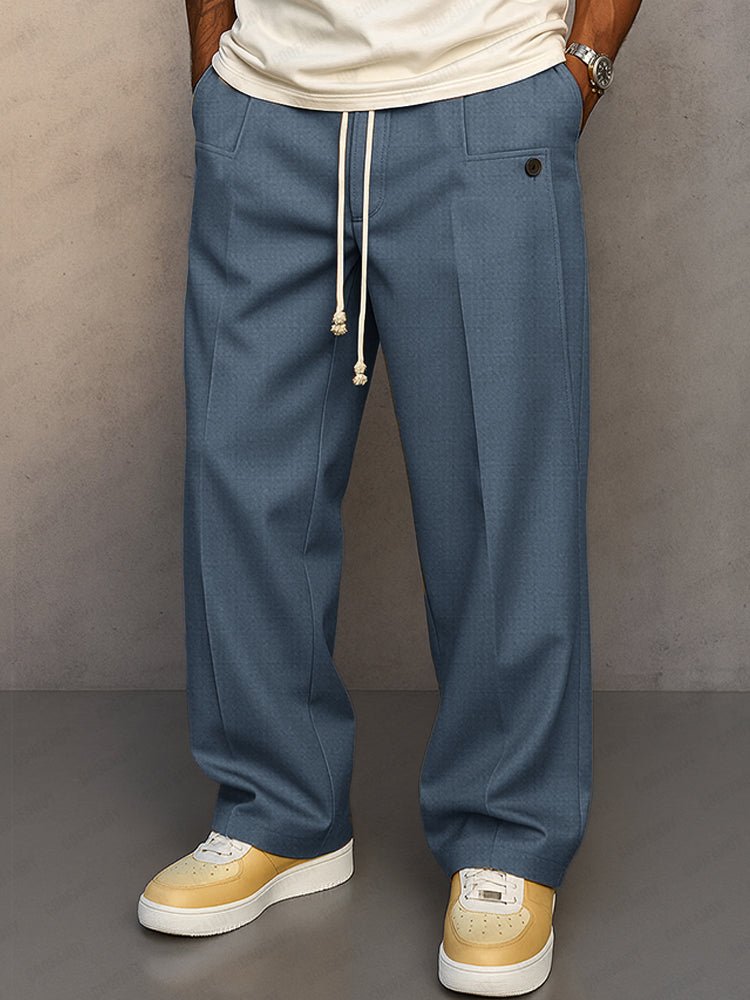 Men's Wide-Leg Pleated Trousers - Blue