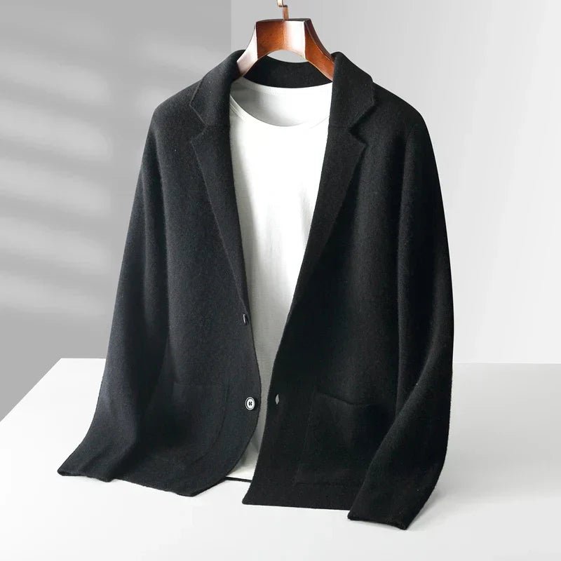 Men's Wool Blazer Cardigan - Classic Black