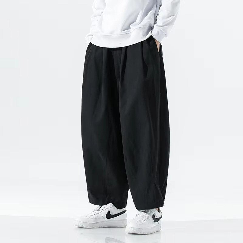 Men's Oversized Cropped Harem Trousers - Black