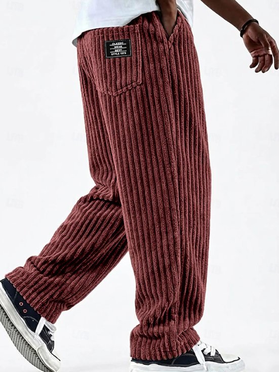 Men's Wide-Leg Corduroy Trousers - Red